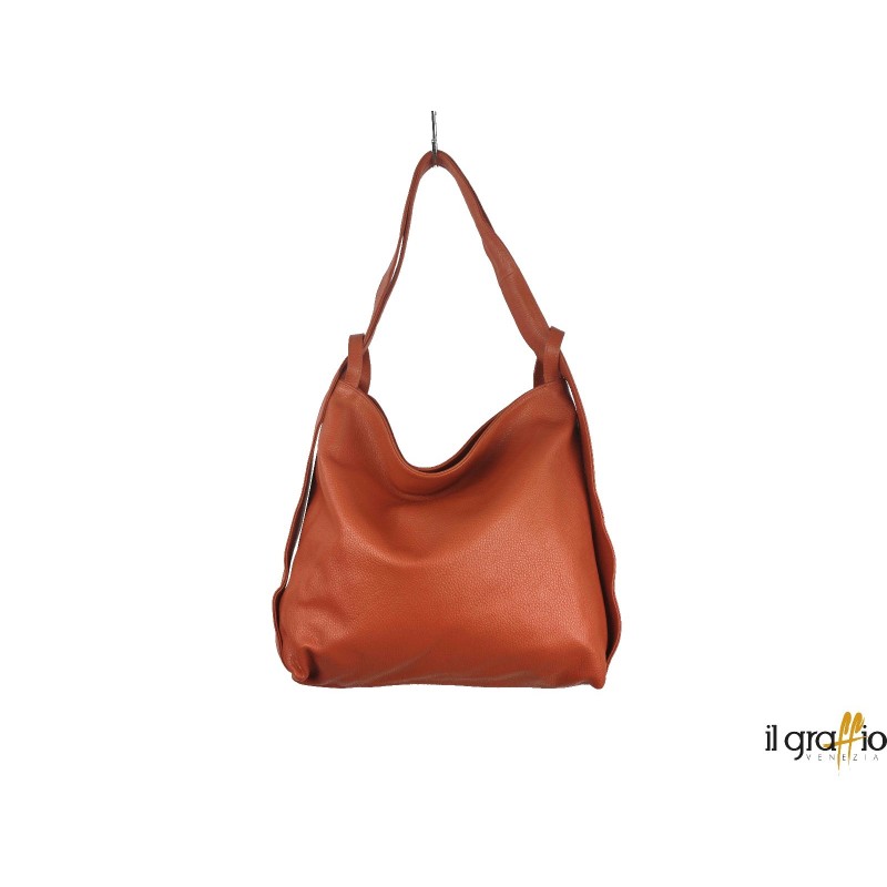 Borsa a spalla trasformabile in zaino.  Vera pelle. Made in Italy.