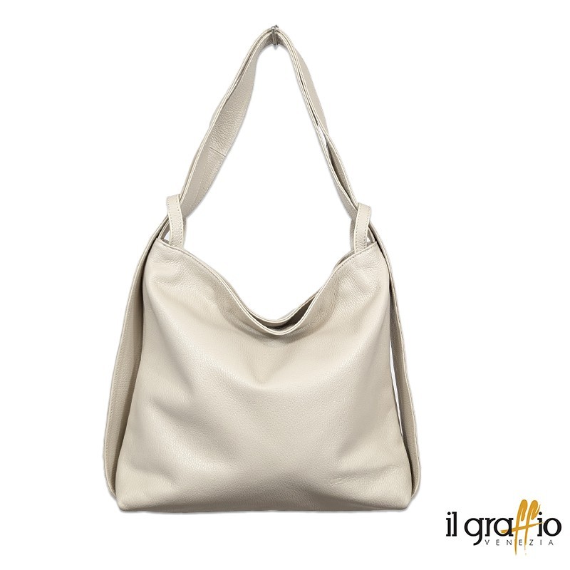 Borsa a spalla trasformabile in zaino.  Vera pelle. Made in Italy.