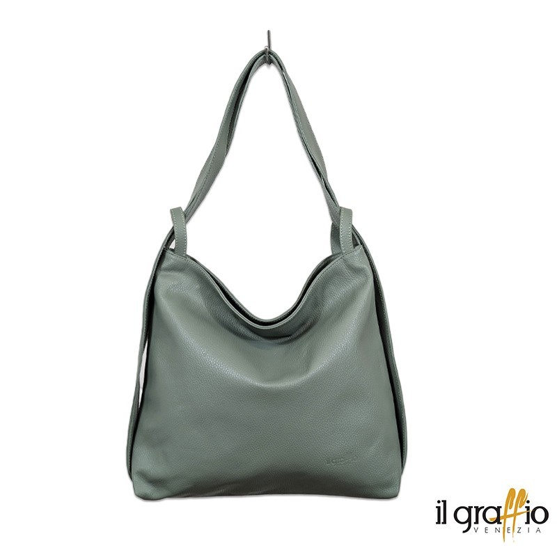 Borsa a spalla trasformabile in zaino.  Vera pelle. Made in Italy.