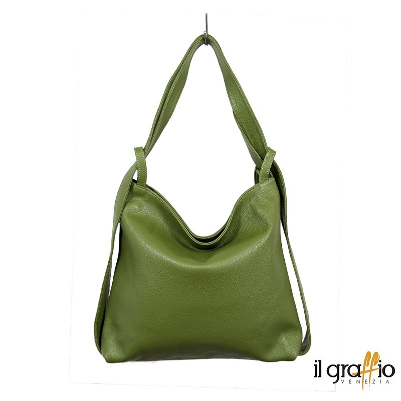 Borsa a spalla trasformabile in zaino.  Vera pelle. Made in Italy.